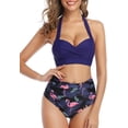 thumbnail image 2 of Traje de baño de bikini vintage para mujer, conjunto de dos piezas de cintura alta con volantes y pantalones de bikini con volantes y cordones, en combinación con traje de baño 3/4, 2 of 6