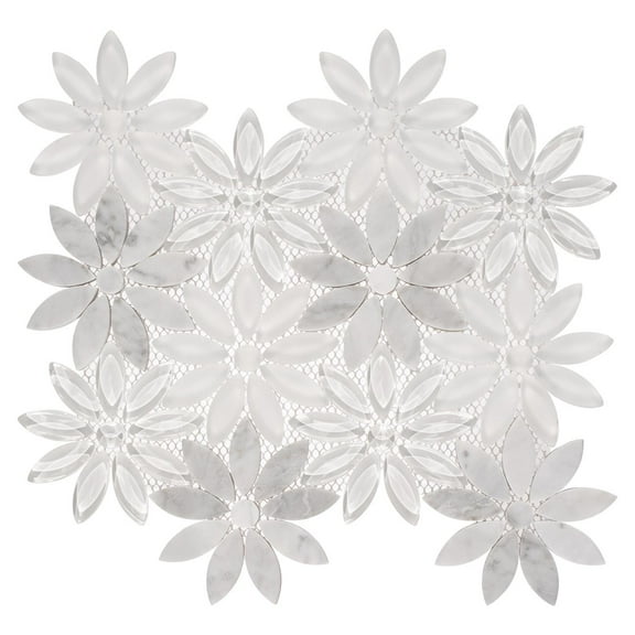 Fresh Nuptuals Gray Floral Pattern Polished Glass Mosaic Wall and Floor Tile