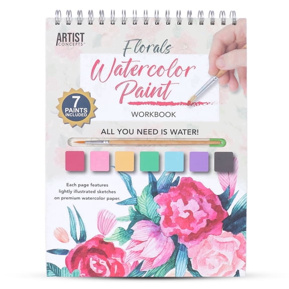 Artist Concepts Watercolor Coloring Book with Watercolor Paint Set, Art Supplies, Floral