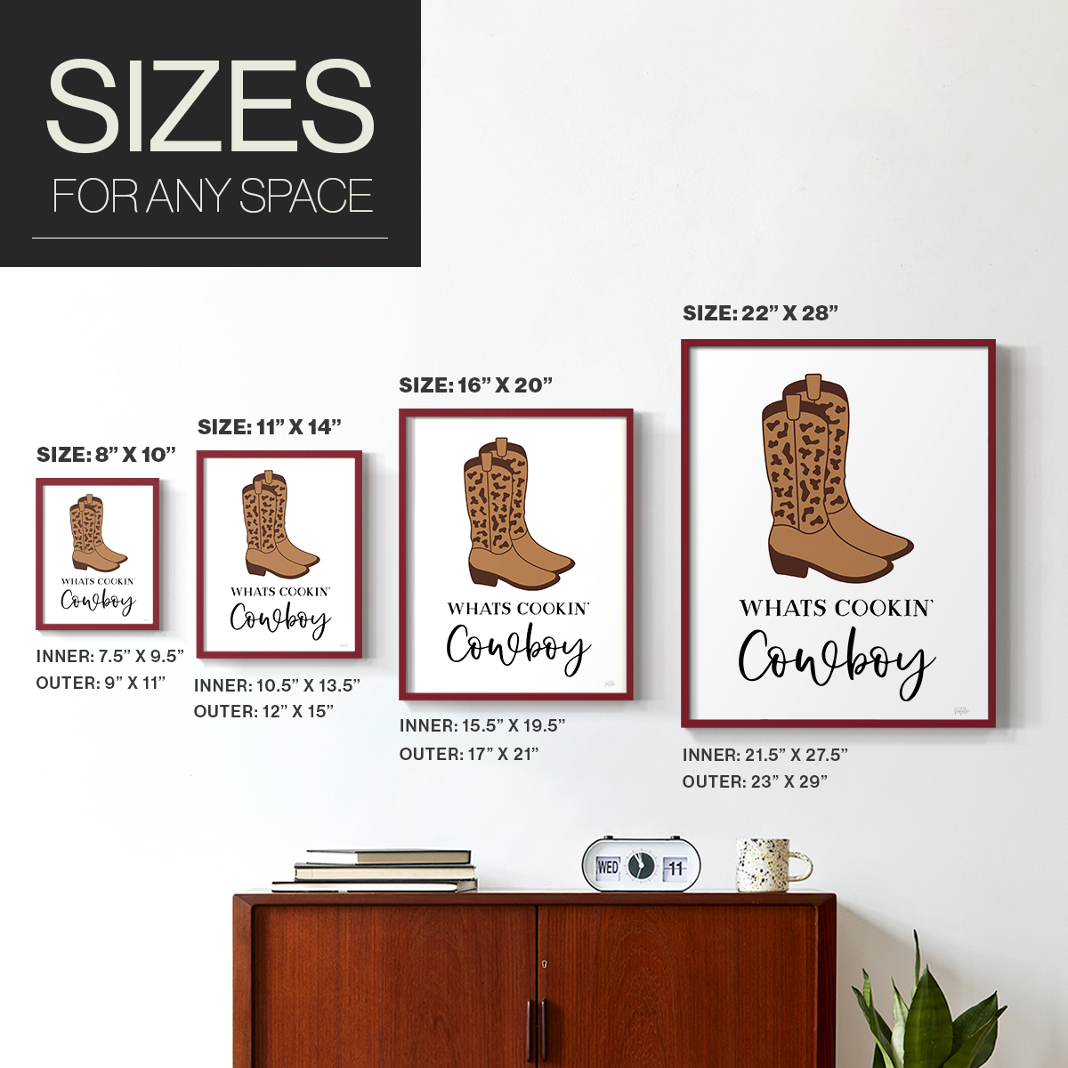 What's Cookin' Cowboy Framed Print in Red Solid Wood 8 x 10 Framed Print