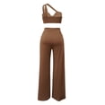thumbnail image 4 of IUYRTFE Women One Shoulder Sleeveless Top and Wide Leg Pants Set Solid Color 2 Piece Outfit for Vacation Party, 4 of 6