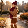 thumbnail image 7 of KOITHOT 3 Pieces Women Winter Beanie Hat Gloves Scarf Set, Soft Warm Thick Touch Screen Knitted Red, 7 of 7