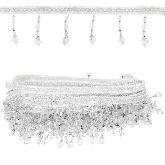 OATIPHO  White Beaded Fringe Trim for Sofa Curtains and Crafts