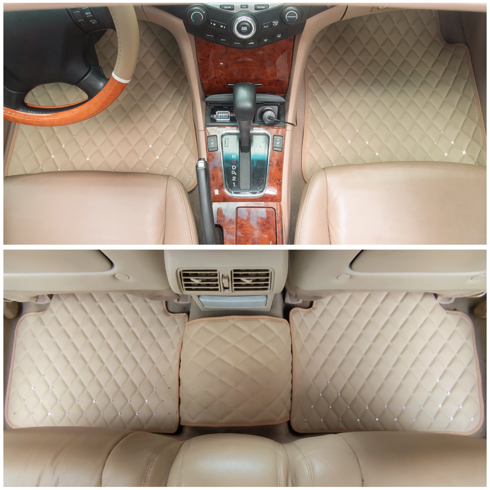 eing All Weather Pu Leather Floor Mats for Car SUV & Truck - 5 Pack/Set (Front & Rear), Heavy Duty Protection,Car Floor Cushion,Beige