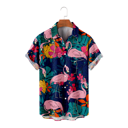

MLFU Youth Adult Hawaiian Aloha Beach Flamingo Shirts Regular Fit Cotton Tops Breathable Bowling Shirts for Teen and Adult