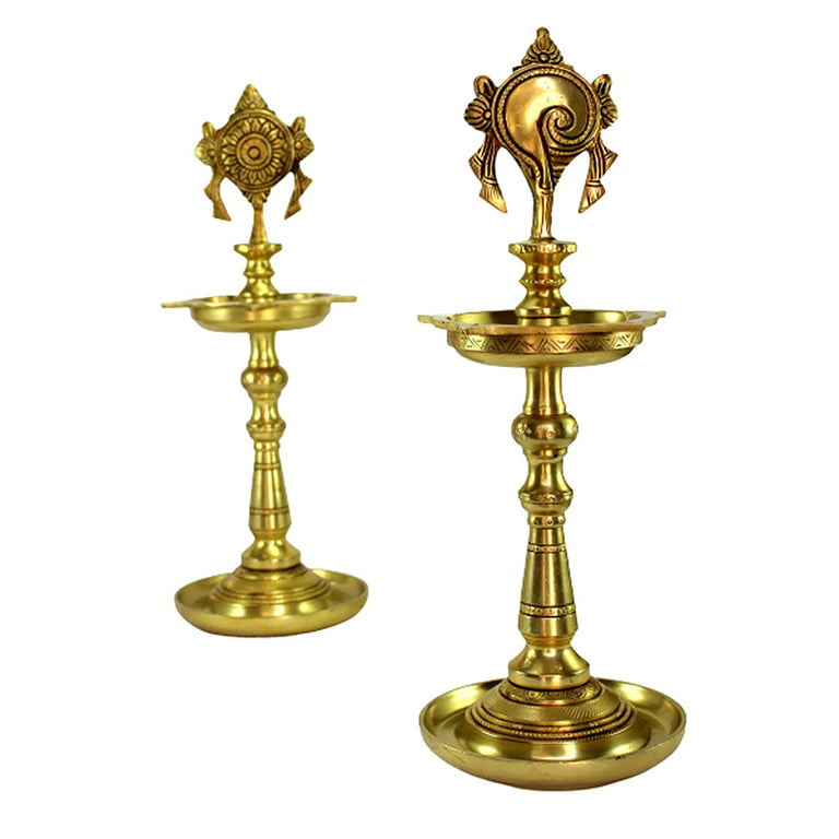 eSplanade Brass Oil Lamps - 13 inches  Shankh, Chakra, Narayan Oil Lamp,  Deepam, Brass Lamps, Kuthu Vilakku Oil Lamp 