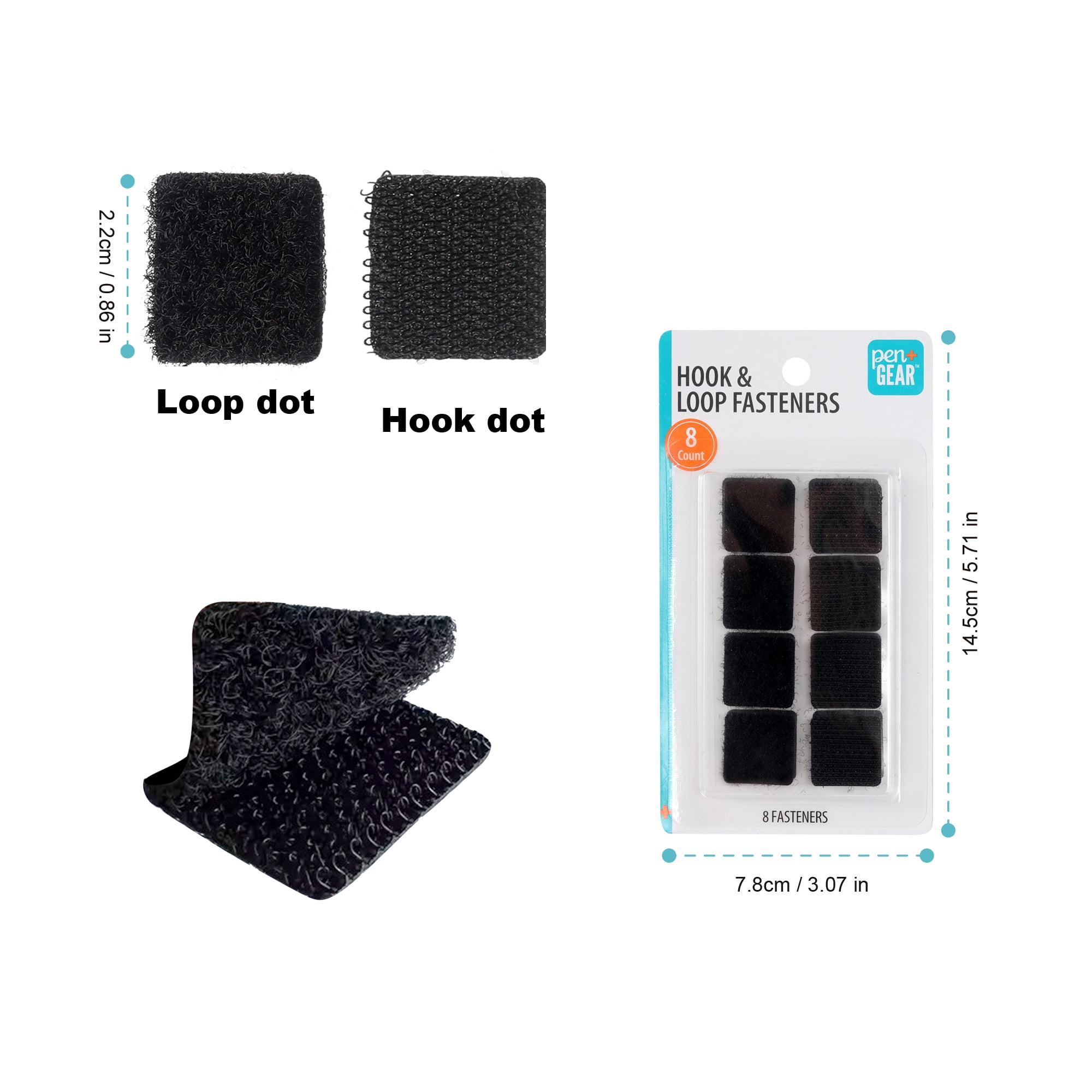 Pen+Gear Self-Adhesive Hook & Loop Fasteners, Black, 8 Count