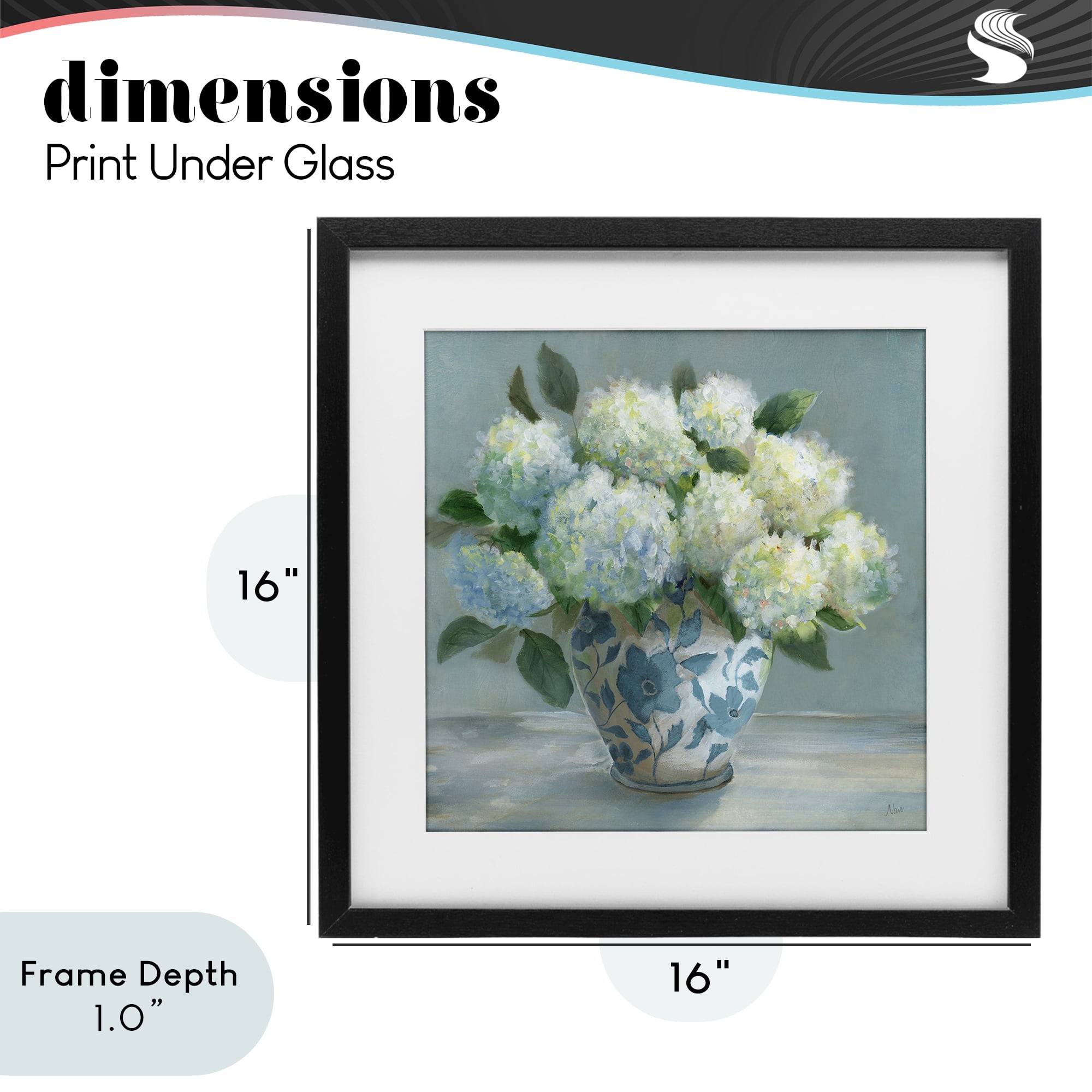 Stupell Industries Hydrangeas in Elegant Vase Black Framed Print Under Glass, design by Nan