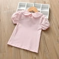 thumbnail image 2 of Kids Baby Girl Long Sleeve Collar Shirt Toddler White Blouse Puff Short Sleeve T-Shirt Solid Color Basic Top Bottom, 6 Months-6Y, 2 of 7