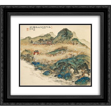 Tomioka Tessai 2x Matted 22x20 Black Ornate Framed Art Print 'Mountain of Immortals'