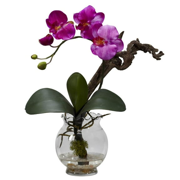 Nearly Natural Mini Phalaenopsis Artificial Flower Arrangement with Fluted Vase, Purple