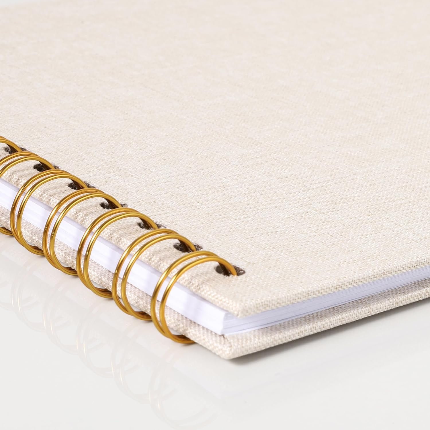 8-Inch Linen Hardcover Scrapbook Album with Photo Window, Spiral Bound DIY Memory Book for Wedding Guestbook & Crafting, Includes Gold/Silver/White Photo Corners
