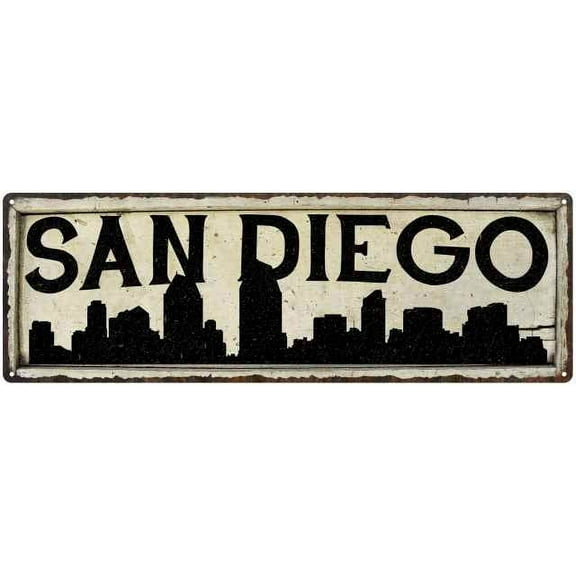 San Diego City Sky Line Silouette Chic Wall Decor 8x24 Metal Sign 108240028032