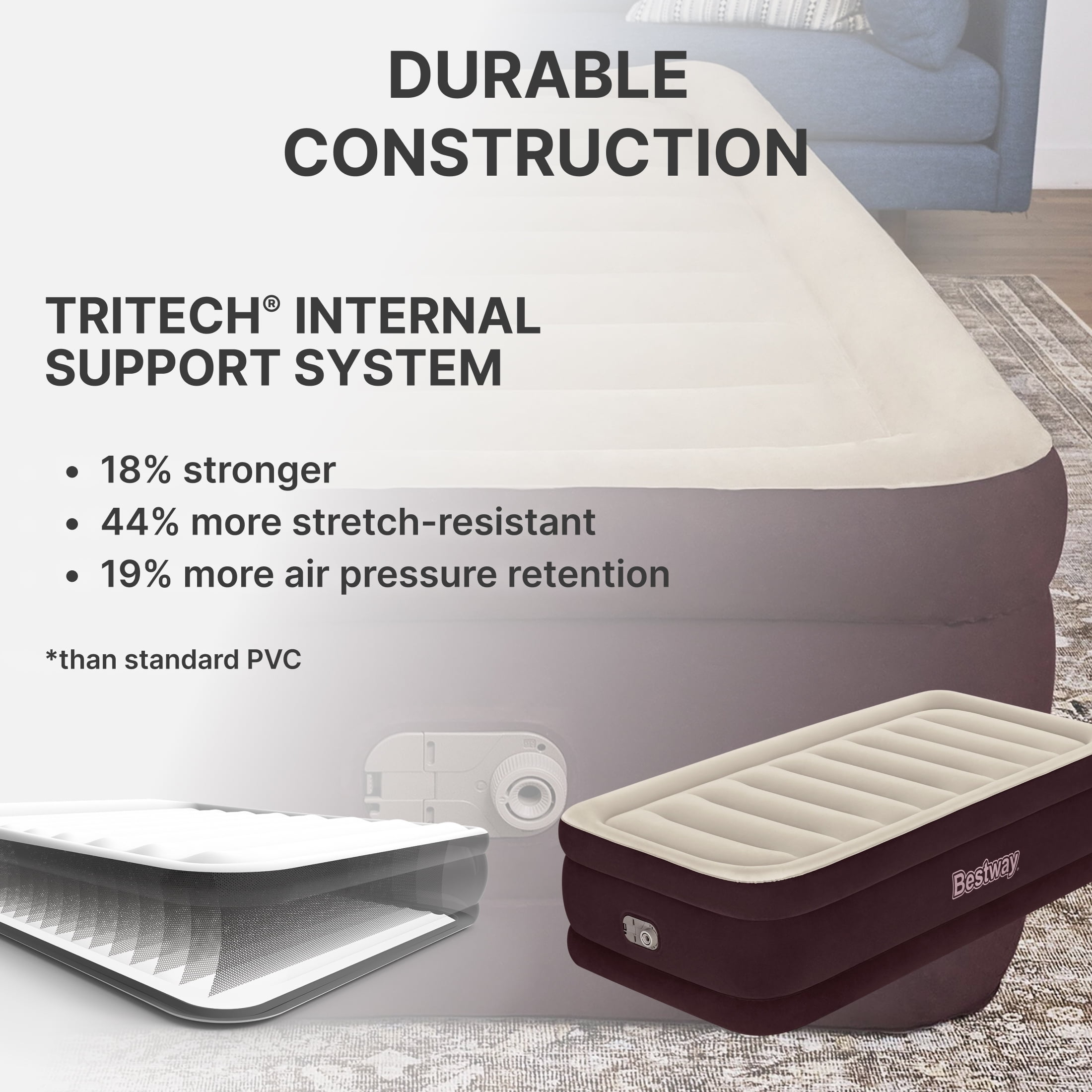 Bestway®  Maroon Tritech Airbed Twin 20" with Built-in AC Pump