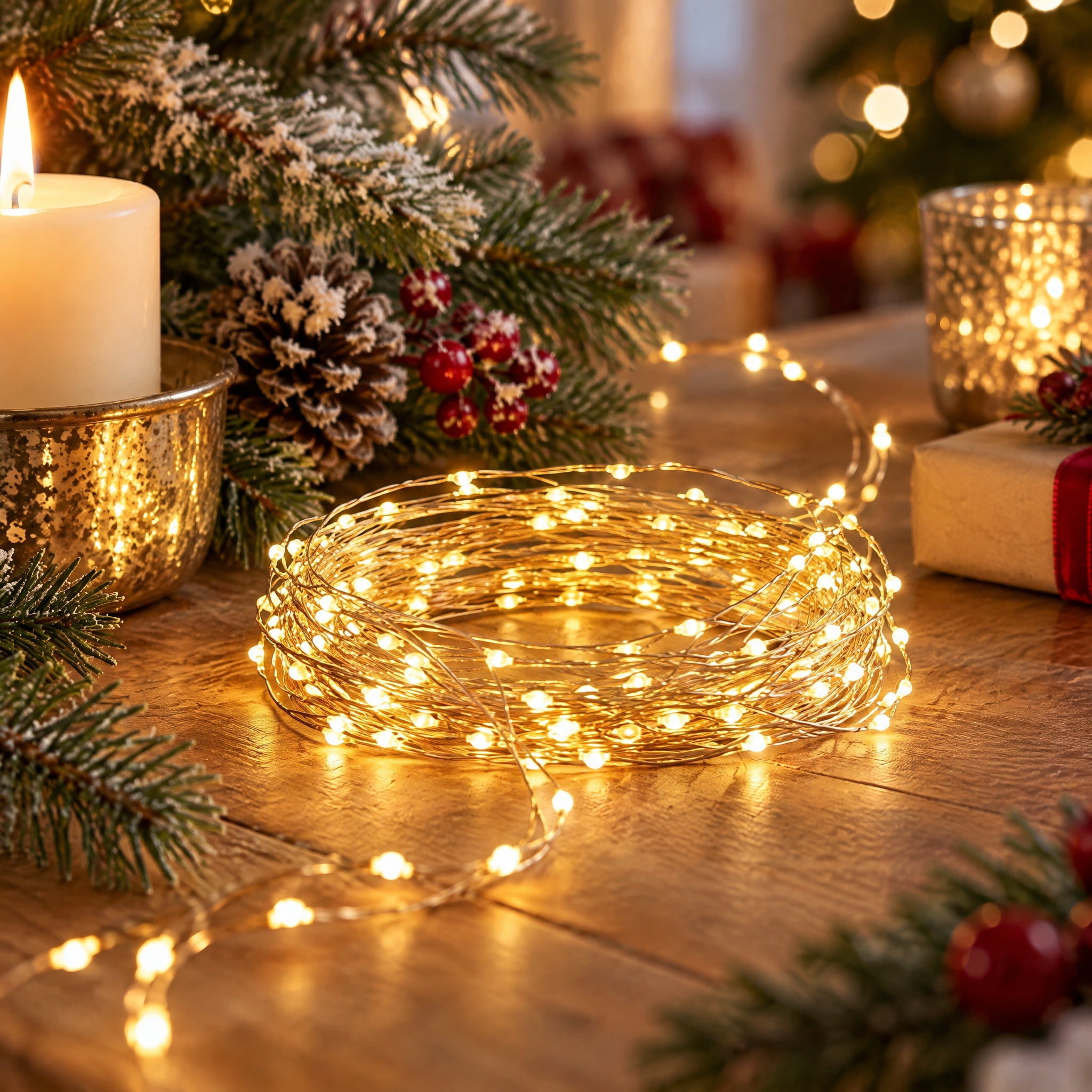 Indoor/Outdoor 500-Count LED Random Twinkle Micro Dot Christmas String Lights, Warm White, Silver Wire, 29.5', by Holiday Time