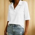 thumbnail image 4 of MOJOGO Women's Solid Color Shirsts Lightweight Cotton Linen Blend Half Sleeve Top with Quarter Snap Button Casual Work Summer Top 2XL, 4 of 8