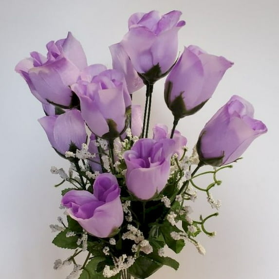 14 Lilac Rose Bud Bush Artificial Flowers
