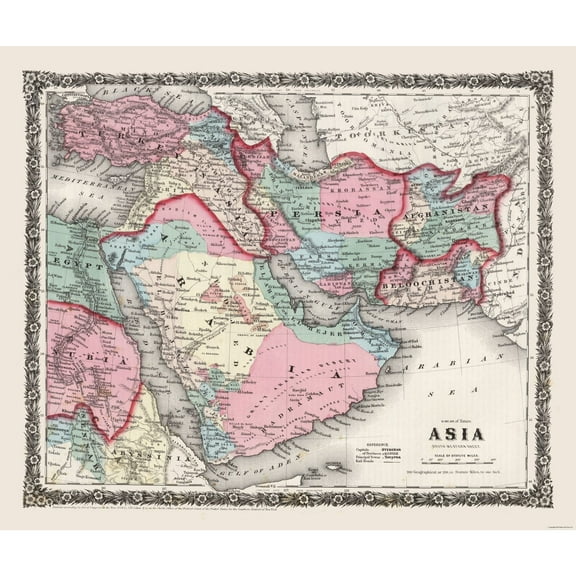 Historic Map - Persia Arabia - Colton 1858 - 27.37 x 23 - Vintage Wall Art