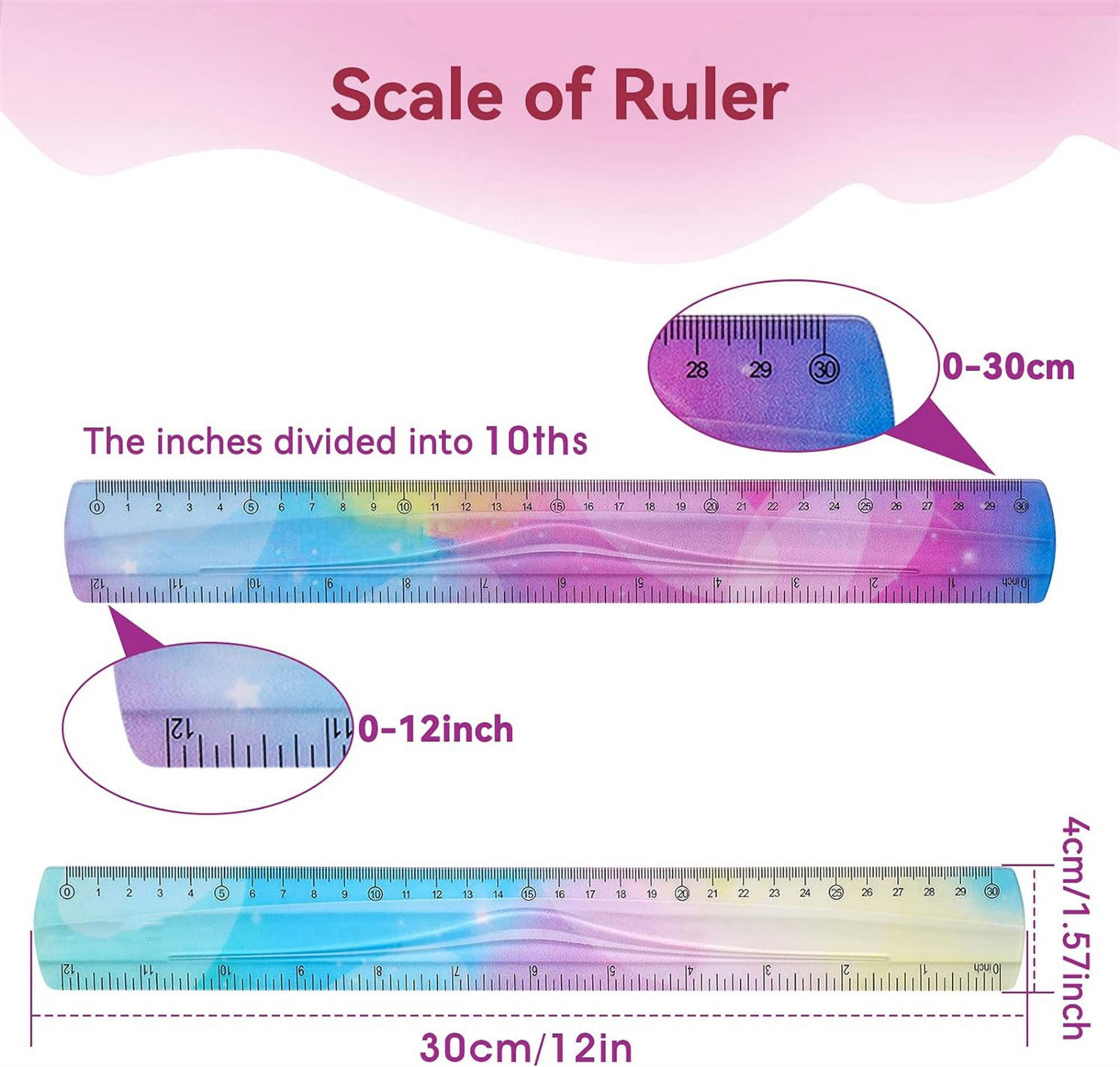 Artrylin 2pcs Flexible Rulers, 12 inch/30 cm Bendable Rulers Soft Plastic Bendy Ruler Bulk Gradient Colorful Flex Ruler Set with Inches and Metric for Students Classroom Office