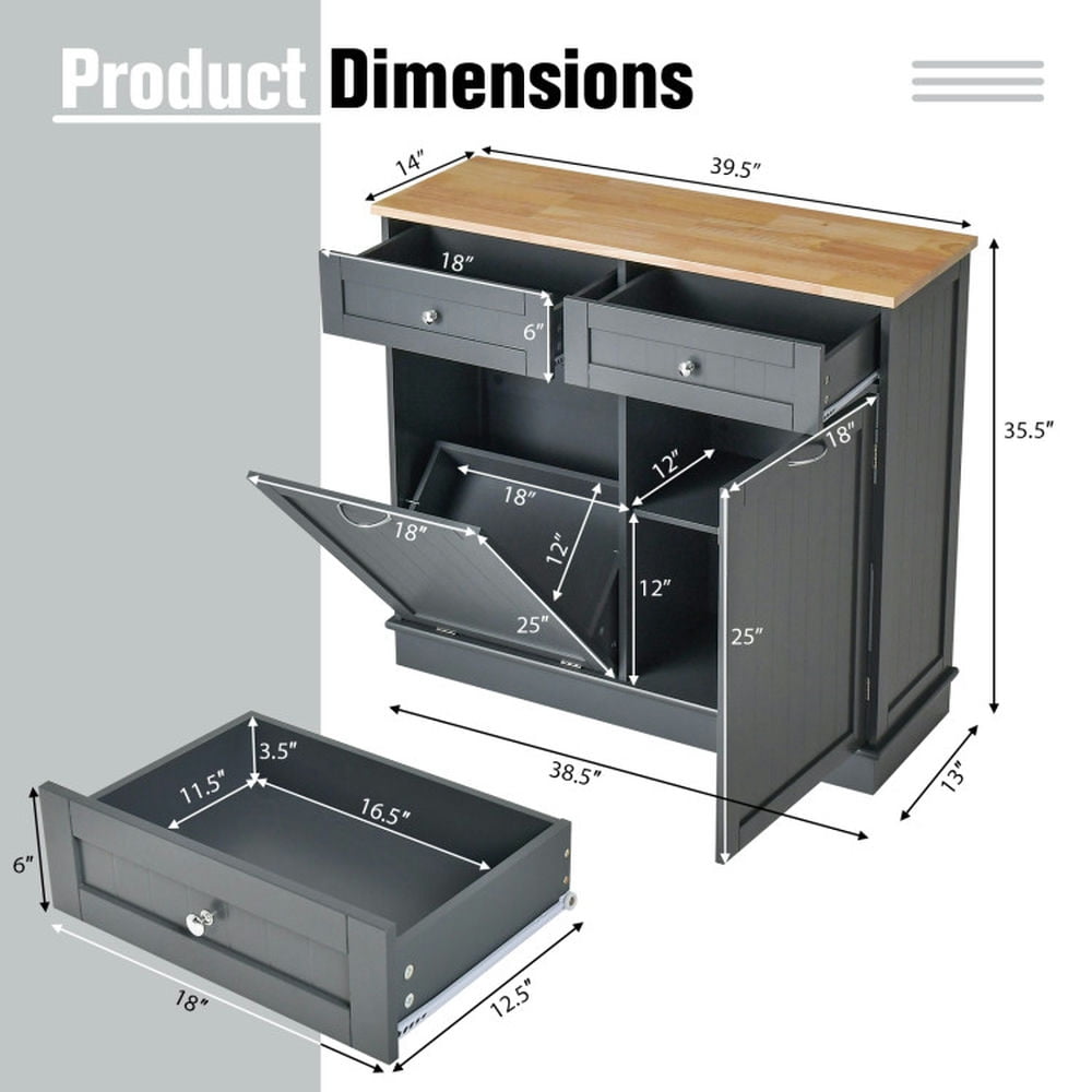 Finihen Kitchen Storage Cabinet, Buffet Sideboard, Rubber Wood Kitchen Trash Cabinet with Single Trash Can Holder and Adjustable Shelf, for Dining Room, Kitchen, Living Room, Gray Finihen Kitchen Storage Cabinet, Buffet Sideboard, Rubber Wood Kitchen Trash Cabinet with Single Trash Can Holder and Adjustable Shelf, for Dining Room, Kitchen, Living Room, Gray