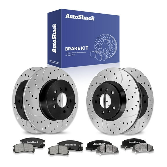 AutoShack Front & Rear Drilled & Slotted Brake Rotors Ceramic Brake Pads | Replacement for 2006-2007 Chevrolet Monte Carlo 2006-2010 Impala 3.5L V6 FWD | E-Coated | 12-PC Brake Kit | ShadowGuard