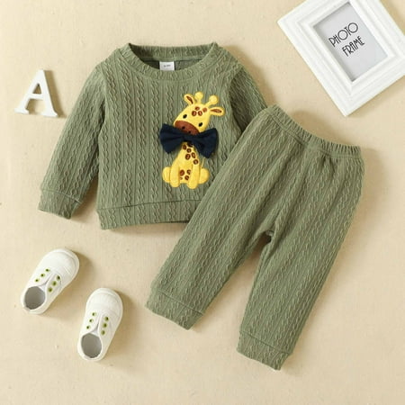 

Simplmasygenix Children s Day Gift Toddler Sets Autumn Winter Girls Waffle Cartoon Giraffe Embroidery Long Sleeved Crew Neck Pullover Trousers Suit