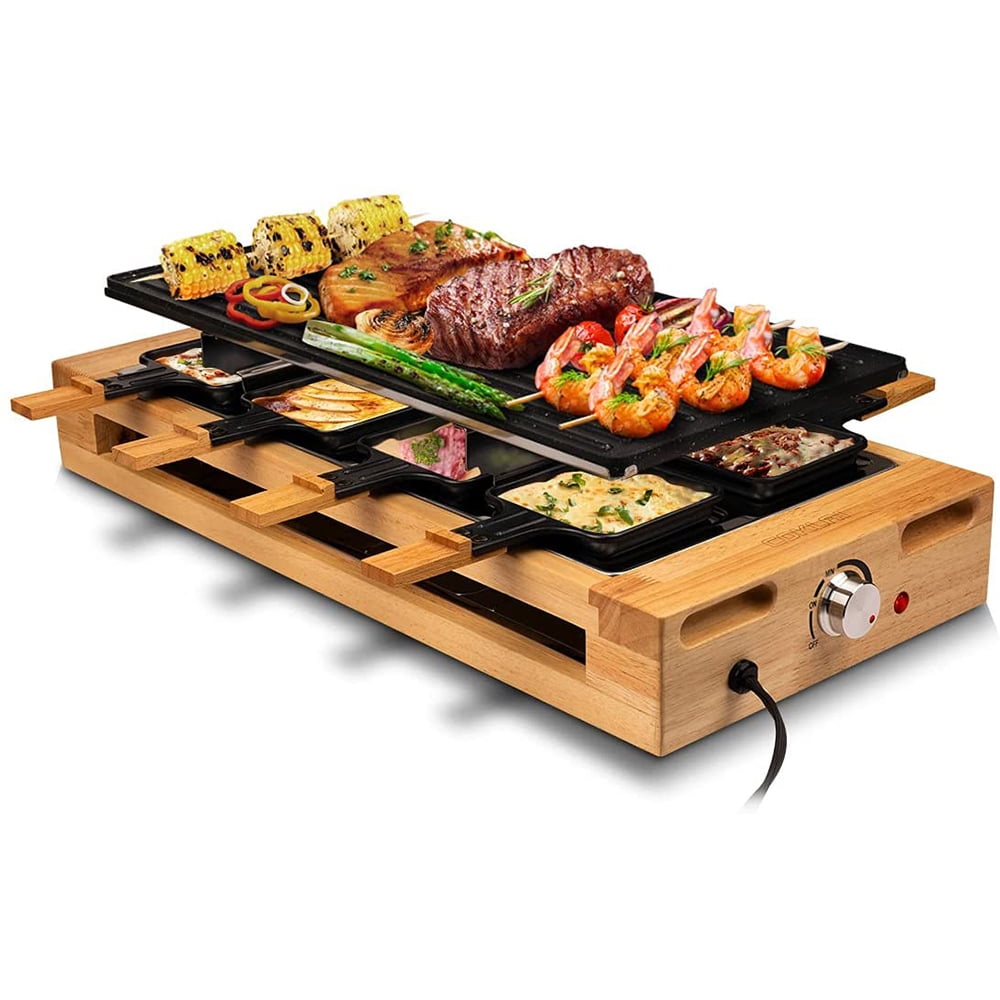 Sta op opgroeien Sport COKLAI Indoor Grill Raclette Grill Table Electric Grill Reversible  Non-stick Plate Korean BBQ Grill Wooden Base Cheese Raclette with 8 Trays  and Wooden Spatulas Adjustable Temperature Dishwasher Safe - Walmart.com