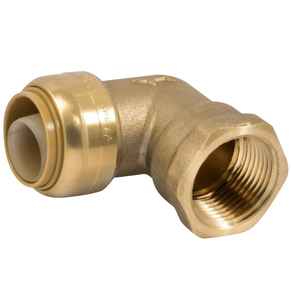 Codo de empuje de latón SharkBite de 3/4 pulgadas con FNPT x 3/4 pulgadas