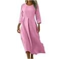 thumbnail image 2 of XUNKUSGA Cotton Linen Dresses for Women Casual Soild Button Up Long Dresses Fashion Crew Neck 3/4 Sleeve Flowy Maxi Dress for Daily,Work ,Beach S-2XL,Pink, 2 of 9