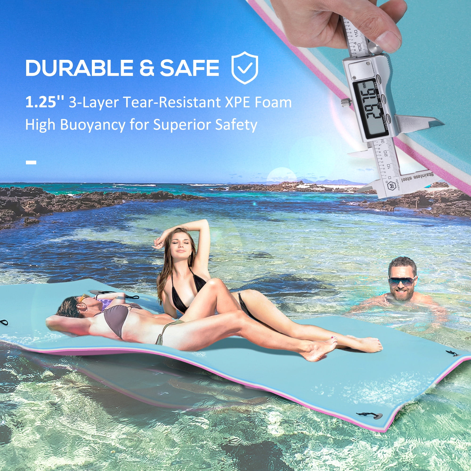 Exercise Equipment HOMCOM 10' x 5' Floating Mat, 3-Layer Lily Pad Swimming Pool Floating Water Mat, Thick and Durable Water Activities Mat for Lake, Oceans,Workout Equipment