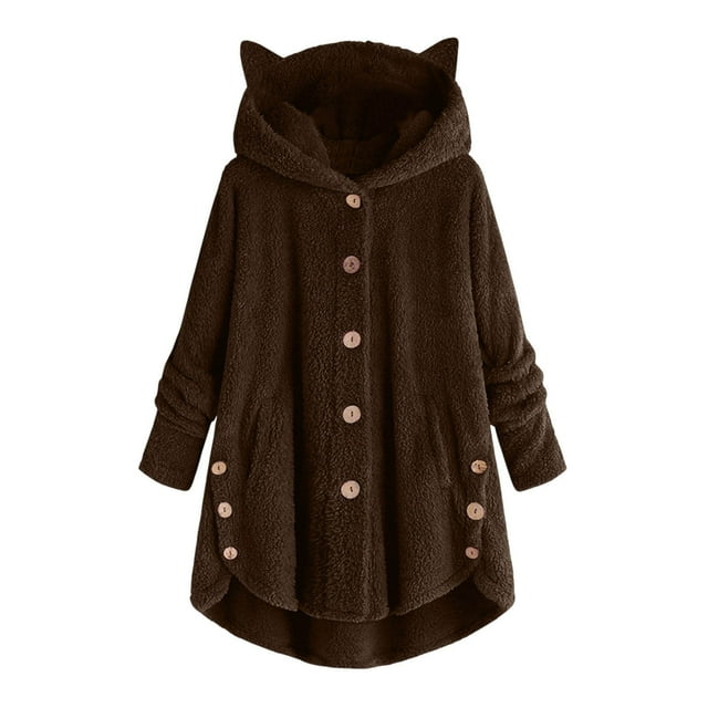Women's Plus Size Casual Color Block Sweatshirt Button Hoodie Loose Blouse Warm Coat