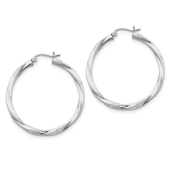 Sterling Silver 3.00mm Twisted Hoop Earrings - 4.1 Grams - Measures 41x39mm Wide 3mm Thick