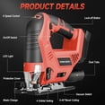 thumbnail image 6 of Cordless Jig Saw for Milwaukee 18V Battery, 6 Speed Variable ​​Up to 2800RPM, LED Light, 45° Bevel Cuts, 3 Orbital Motions, with Jig Saw Blade for Straight/Curve/Circle Cutting(Battery Not Include), 6 of 8