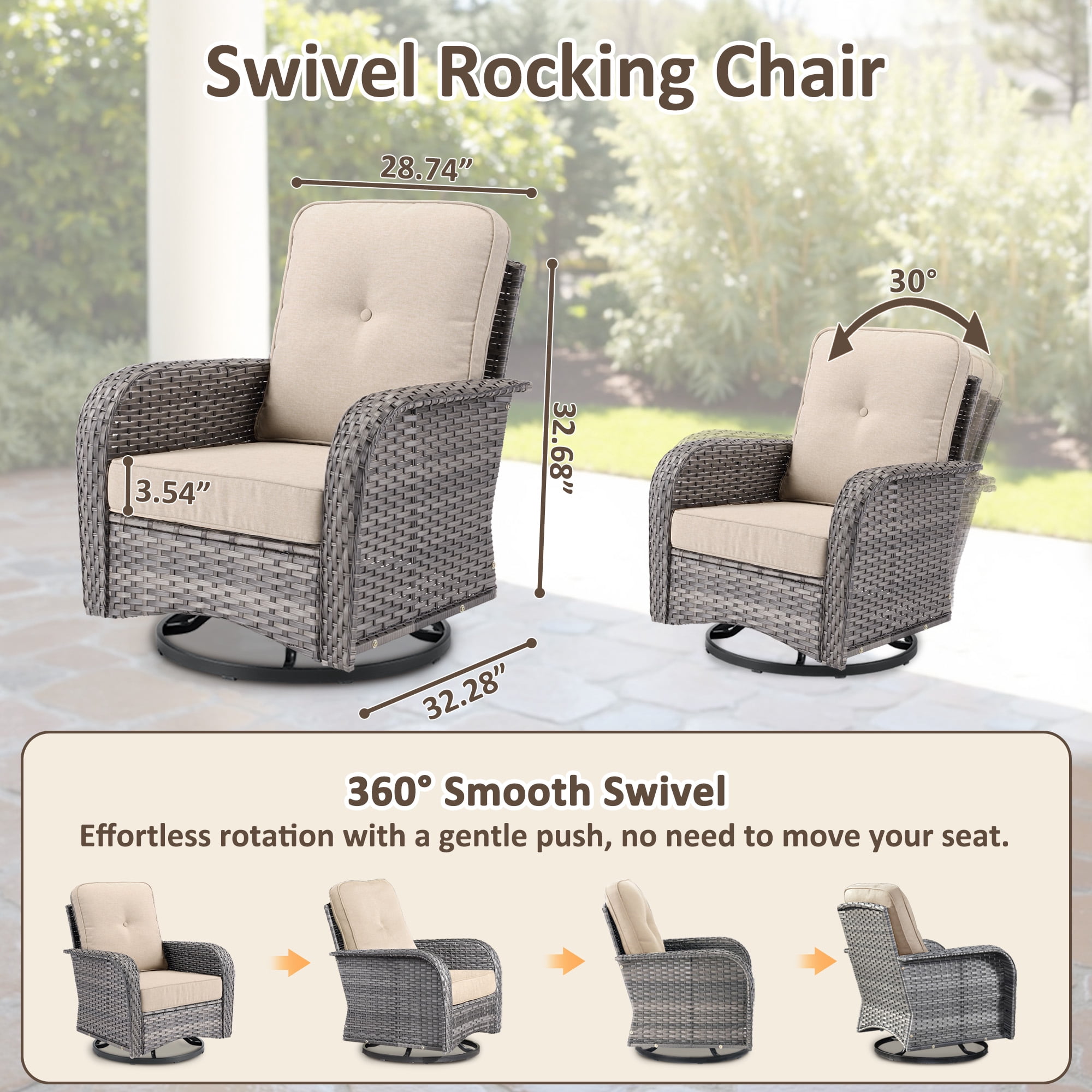 Toject 5 Pieces Outdoor Patio Furniture Set, High Back Conversation Set with Swivel Chairs, All-Weather Wicker Furniture Set for Porch, Balcony (Beige)