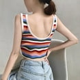 thumbnail image 4 of Women Rainbow Stripe Tank Tops Summer Ladies Knitted Slim Fit Korean Style Ladies Vest, 4 of 5