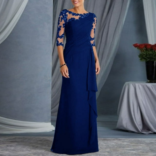 HKEJIAOI Robe pour Femme Robes Maxi pour Femmes Été Décontracté Col Rond Manches Courtes Robe Longue Unie Économies Liquidation Bleu