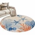 thumbnail image 2 of Summer Ocean Round Area Rugs 3 ft, Vintage Nautical Sea Orange Blue Starfish Coral Shell Washable Small Area Rug with Non-Slip Sturdy Edge Binding Round Front Door Mat Floor Carpet for Entryway, 2 of 9