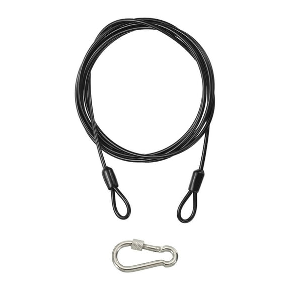 Uxcell Security Cable Braided Stainless Steel Coated Safety Wire Rope with Double Loop for Travel Luggage Bicycle Lock Black 8 ft x 1/8"(3mm)