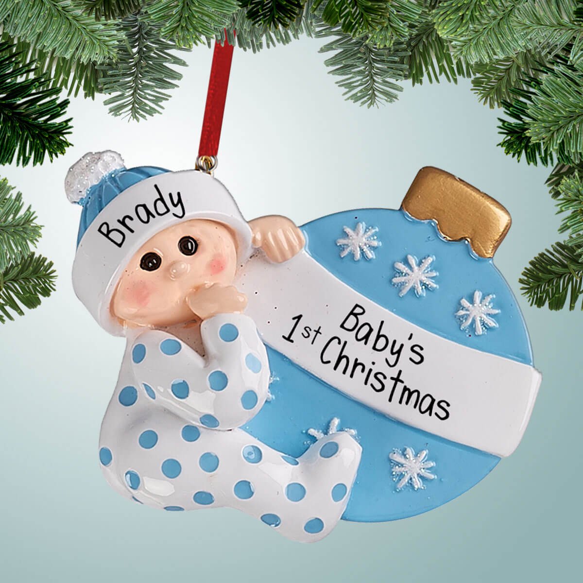New Baby Boy Cuddling Ornament Christmas Ornament - Baby's 1st - First - Little Brother