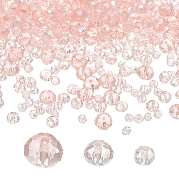 Uxcell Rondelle Crystal Beads, 600Pcs 4-8mm Faceted Glass Loose Beads for Jewelry Making, Pink Plating AB