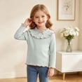 thumbnail image 2 of mgoYE Girls' Lettuce Trim Ribbed Shirts Cotton Blend Long Sleeve Crew Neck Base Layer Slim Fit Trendy Tops(Green,6-12 Months), 2 of 6
