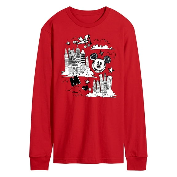 Disney - Mickey Mouse - Skyscraper, Airplanes, & Clouds Sketch - Men's Long Sleeve T-Shirt