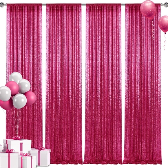 Cortinas con lentejuelas como telón de fondo, color fucsia, 61 cm x 244 cm