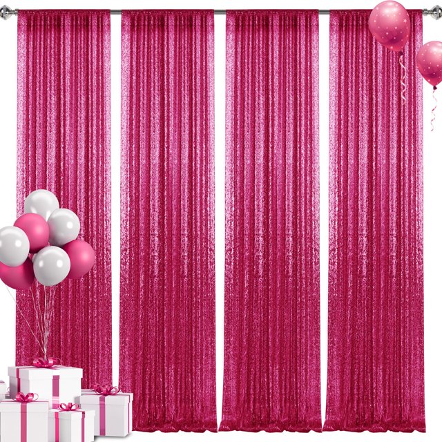 Cortinas con lentejuelas como telón de fondo, color fucsia, 61 cm x 244 cm