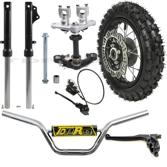 10" Front Wheel 2.50-10 Dirt Bike Tire Rim   Front Forks Triple Clamp   7/8" Handlebars   Clutch Lever for Disc Brake Pit Bike Razor CRF50 XR50 PW50 TTR50 Taotao Coolster 70cc 90cc 110cc 125cc