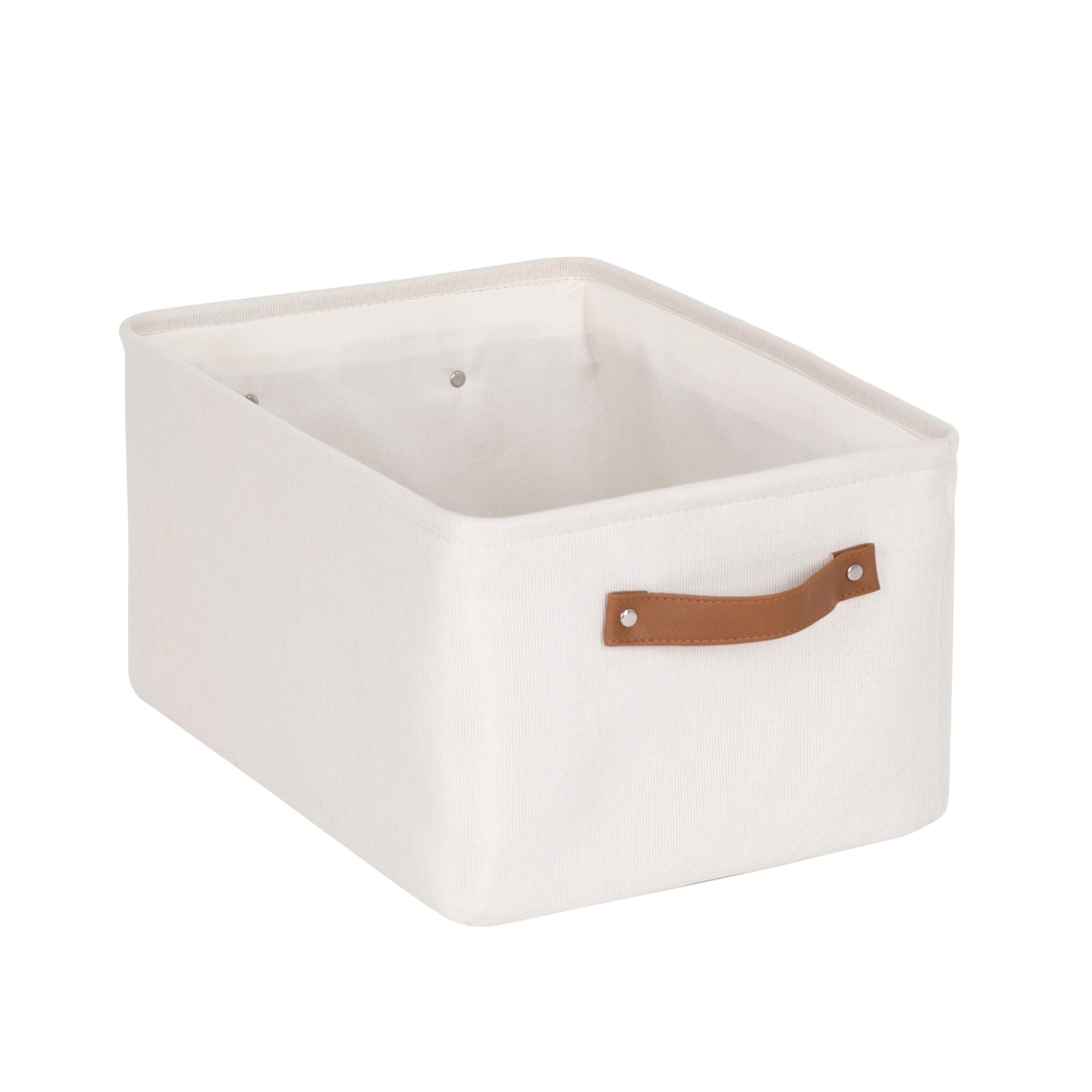 (4 pack) Mainstays Natural Canvas Fabric Decorative Storage Basket with Handles, 15 in x 8 in x 11 in