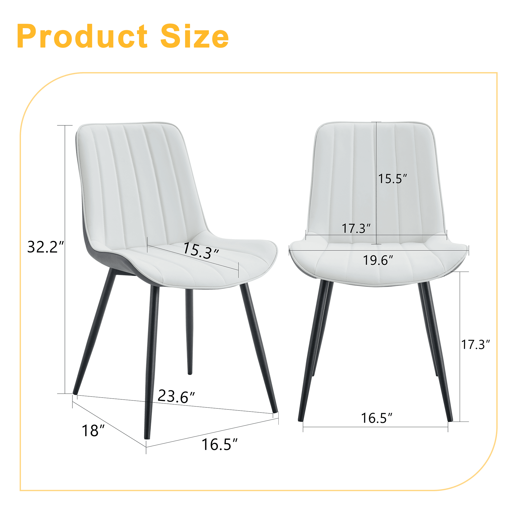 Dining Chairs Set of 4, Modern PU Leather Dining Chair with Extended Seat Cushion, White and Dark Gray, Upholstered Dining Room Chairs with Metal Legs, Comfortable Kitchen Chairs