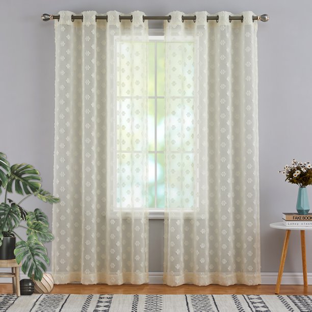 CAROMIO Farmhouse Beige Curtains Floral Curtains Sheer Curtains 95