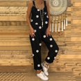 thumbnail image 2 of Workout Jumpsuits for Women Casual Long Knot Strap Boho Playsuit Print Button Rompers,Black,L, 2 of 2