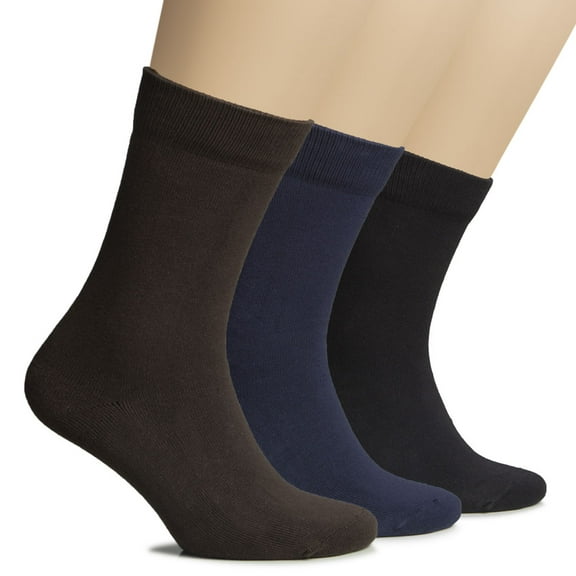 HUGH UGOLI Women's Thick Cotton Winter Crew Socks | Warm Comfort Boot Socks, 3 Pairs, Dark Brown / Navy Blue / Black, Shoe Size: 6-9